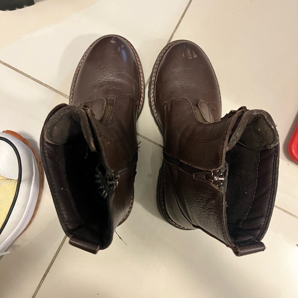 Brown Leather Zip-Front Ankle Boots